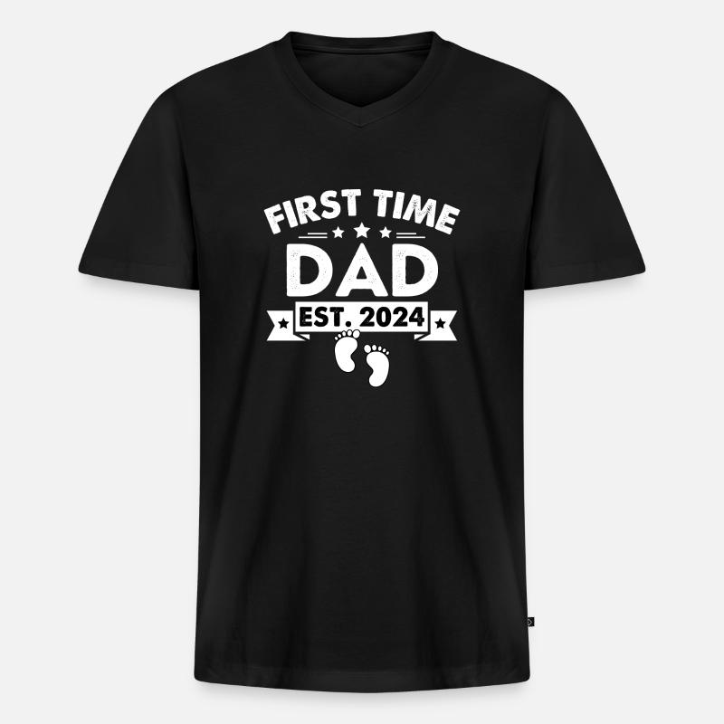 First Time Dad Est. 2024 - Männer Premium Bio T-Shirt mit V-Ausschnitt - Schwarz