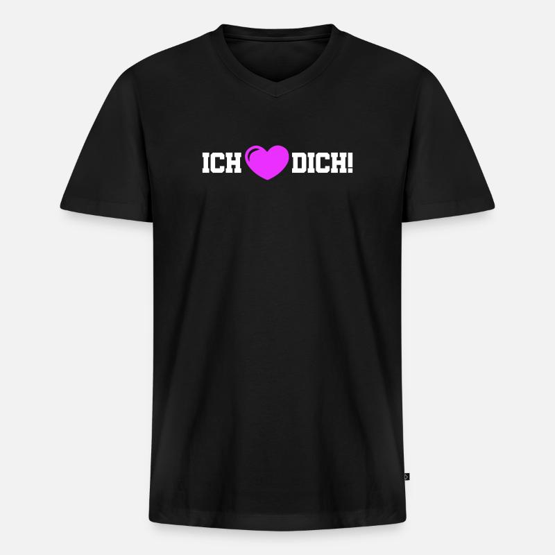 Ich Liebe Dich Herz - Männer Premium Bio T-Shirt mit V-Ausschnitt - Schwarz