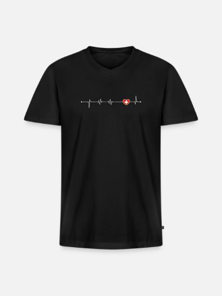 Heartbeat Love Schweiz Flagge - Männer Premium Bio T-Shirt mit V-Ausschnitt - Schwarz