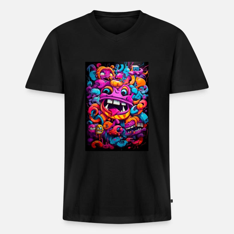 Graffiti Monster - Männer Premium Bio T-Shirt mit V-Ausschnitt - Schwarz