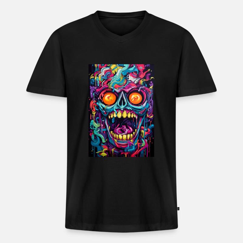 Graffiti Schädel - Männer Premium Bio T-Shirt mit V-Ausschnitt - Schwarz