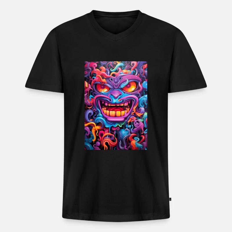 Graffiti Schädel - Männer Premium Bio T-Shirt mit V-Ausschnitt - Schwarz