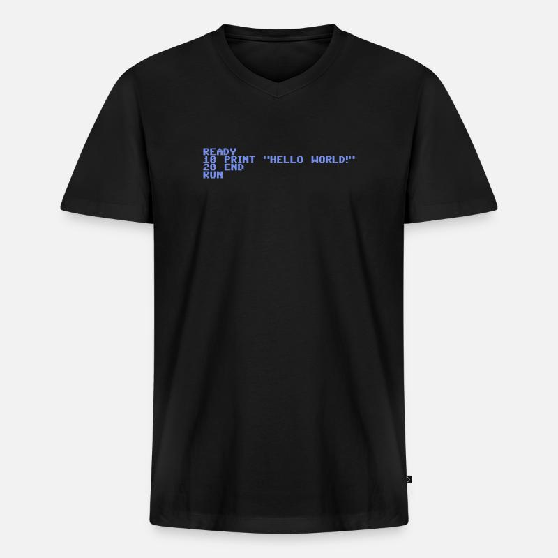 Retro Pixel Hello World - Männer Premium Bio T-Shirt mit V-Ausschnitt - Schwarz