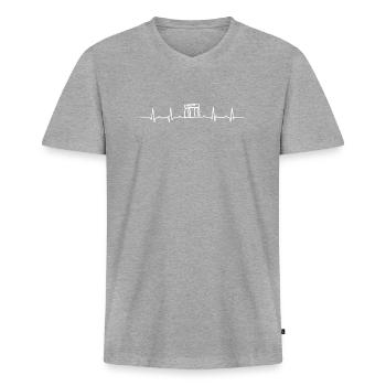 Herzschlag Stonehenge - Männer Premium Bio T-Shirt mit V-Ausschnitt - Grau meliert - Vorne