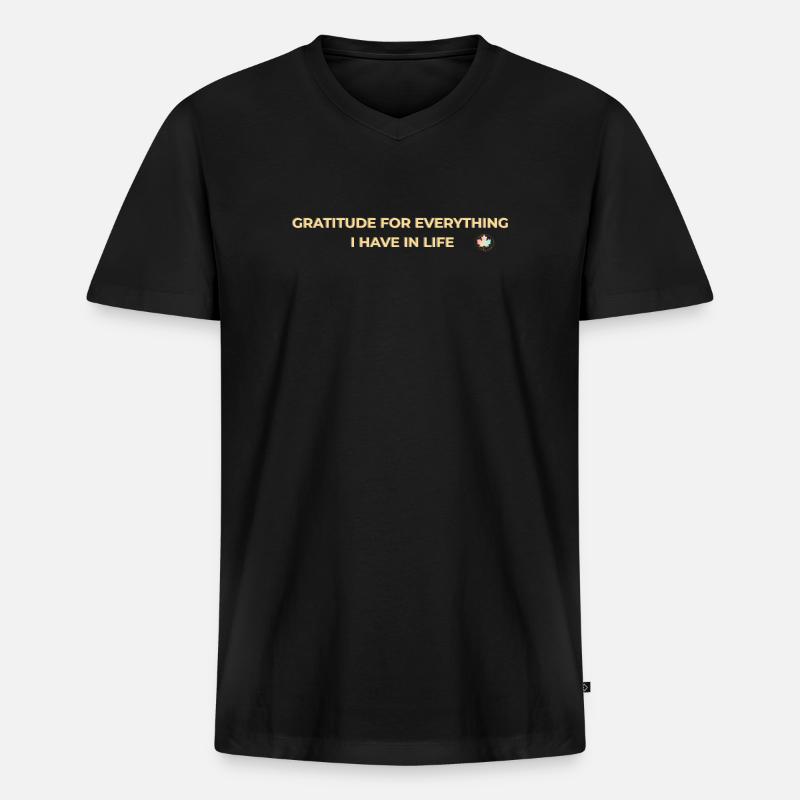 Gratitude – Dankbarkeit und Achtsamkeit Gold - Männer Premium Bio T-Shirt mit V-Ausschnitt - Schwarz