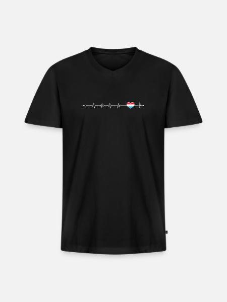 Blue Accent Heartbeat Line - Men's Premium Organic T-shirt with V-neck - black