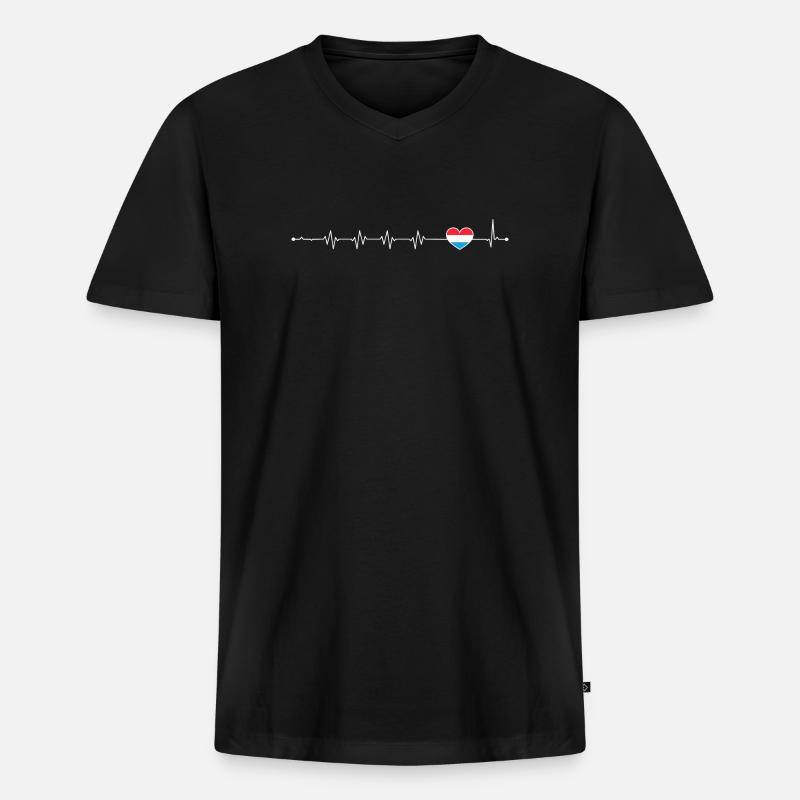 Blauer Akzent Herzschlag-Linie - Männer Premium Bio T-Shirt mit V-Ausschnitt - Schwarz
