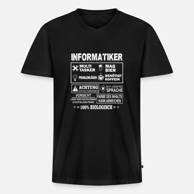 INFORMATIKER Multitasker - Männer Premium Bio T-Shirt mit V-Ausschnitt - Schwarz