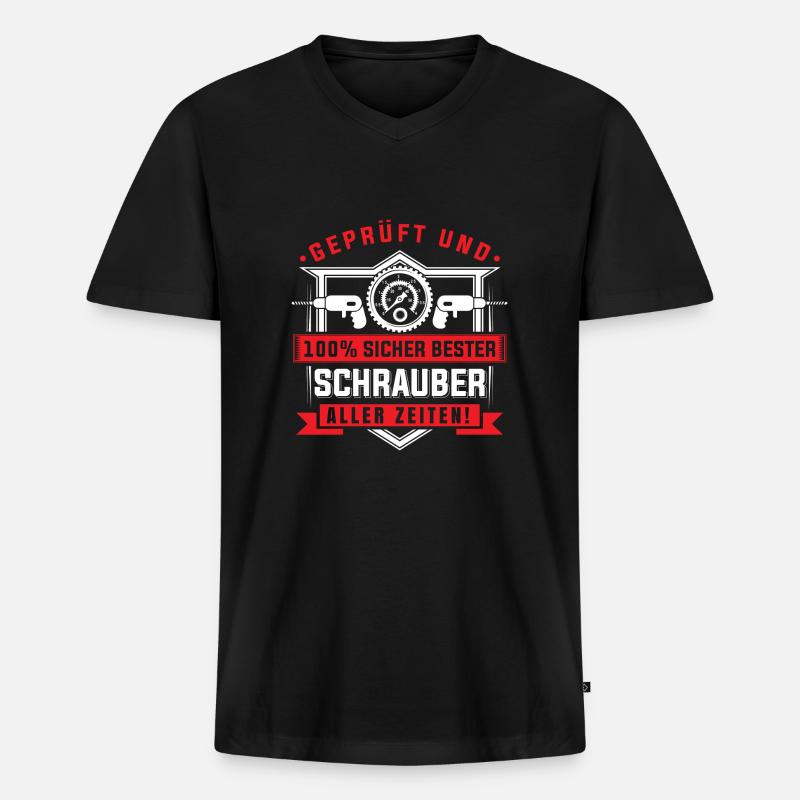 Geprüft bester Schrauber - Männer Premium Bio T-Shirt mit V-Ausschnitt - Schwarz