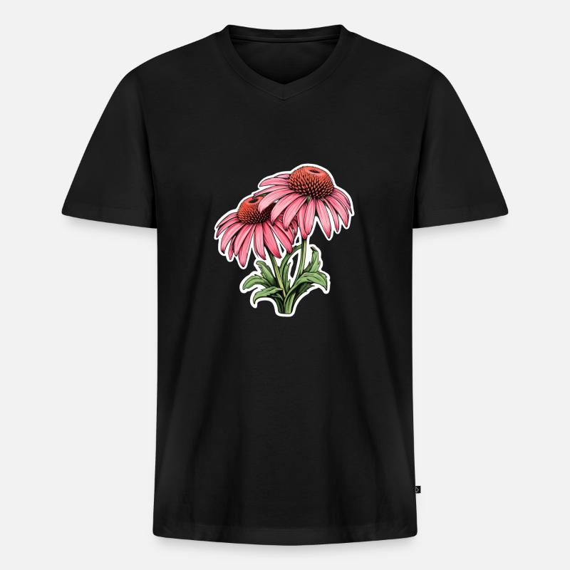 Echinacea 2 Blüten - Männer Premium Bio T-Shirt mit V-Ausschnitt - Schwarz