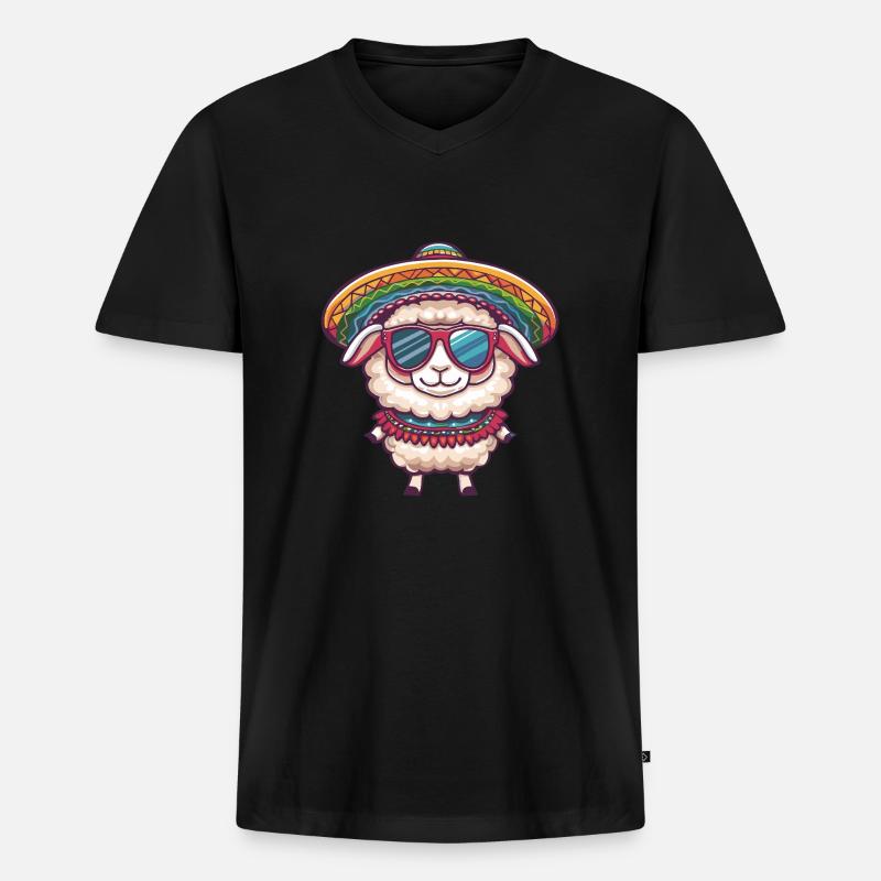 Schaf Comic Lustig Sombrero - Männer Premium Bio T-Shirt mit V-Ausschnitt - Schwarz