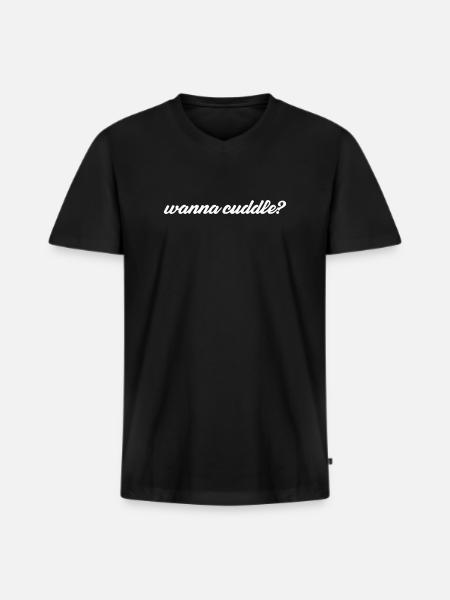 wanna cuddle? - Männer Premium Bio T-Shirt mit V-Ausschnitt - Schwarz