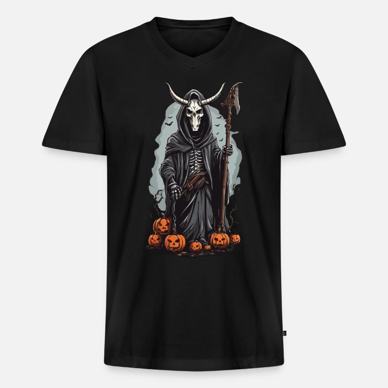 Sensenmann Halloween Dämonischer Druide Design - Männer Premium Bio T-Shirt mit V-Ausschnitt - Schwarz