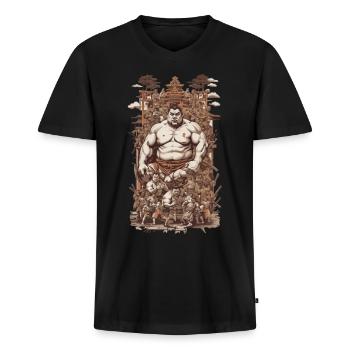 Retro Sumoringer Japanische Kampfkunst Collage - Männer Premium Bio T-Shirt mit V-Ausschnitt - Schwarz - Vorne - Nico (187cm)