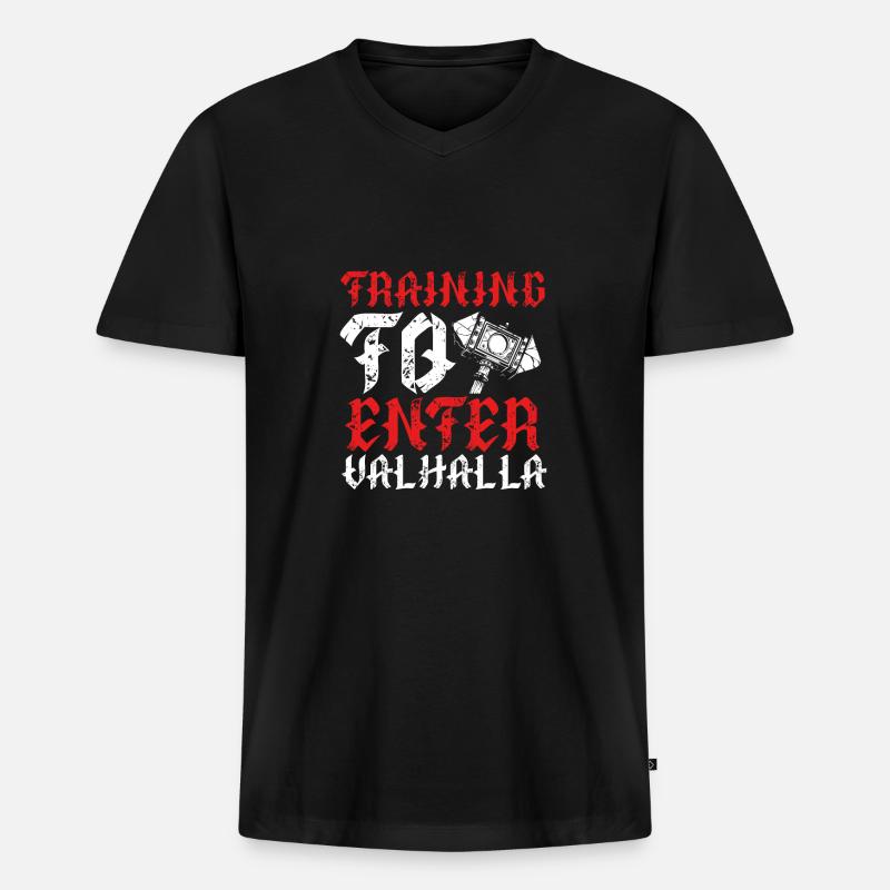 Walhalla Wikingerhammer - Männer Premium Bio T-Shirt mit V-Ausschnitt - Schwarz