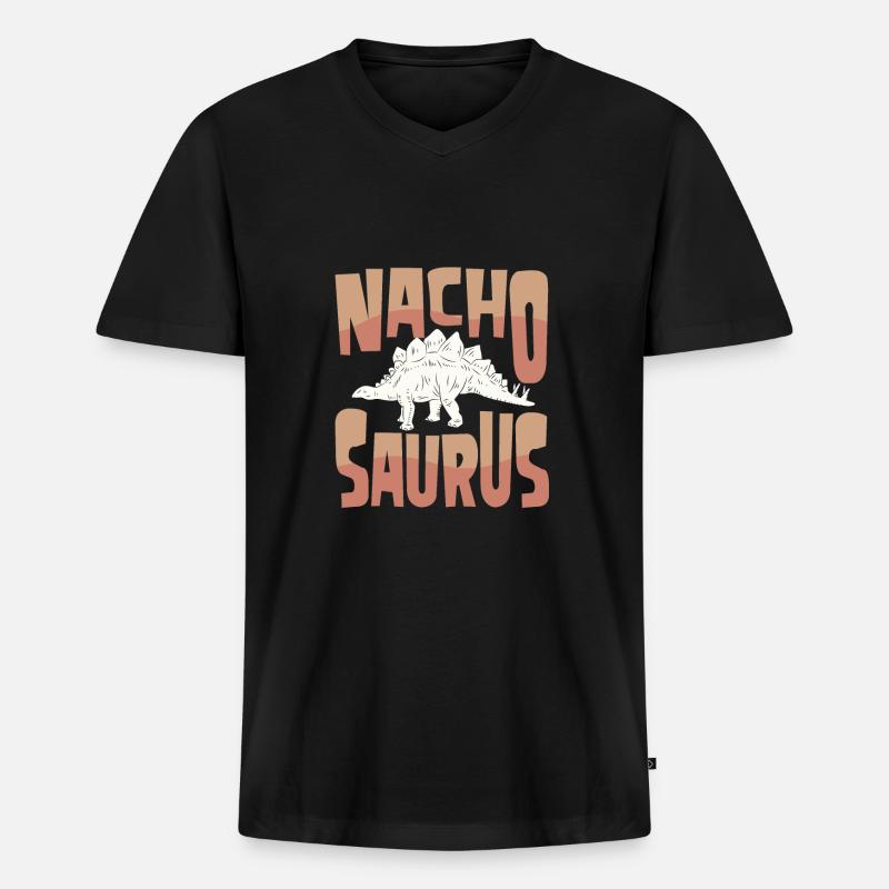 Nacho essen Stegosaurus - Männer Premium Bio T-Shirt mit V-Ausschnitt - Schwarz