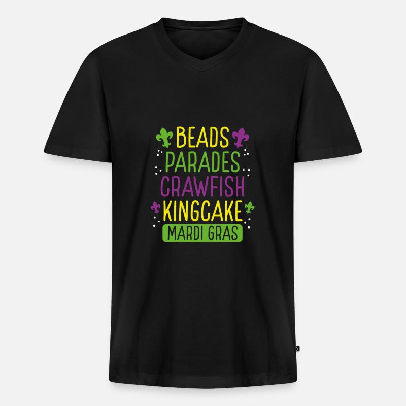 Perlen Paraden Langusten Kingcake - Männer Premium Bio T-Shirt mit V-Ausschnitt - Schwarz
