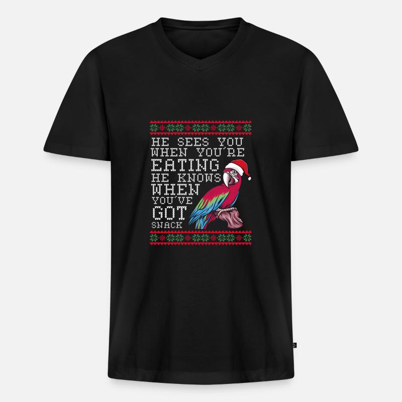 Weihnachtspapagei - Männer Premium Bio T-Shirt mit V-Ausschnitt - Schwarz