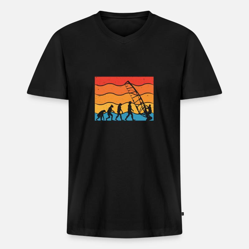Evolution Des Windsurfers - Männer Premium Bio T-Shirt mit V-Ausschnitt - Schwarz