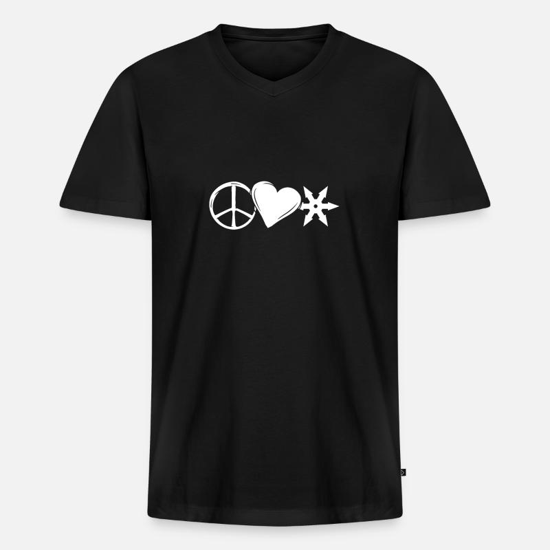 Frieden herz Ninja - Männer Premium Bio T-Shirt mit V-Ausschnitt - Schwarz