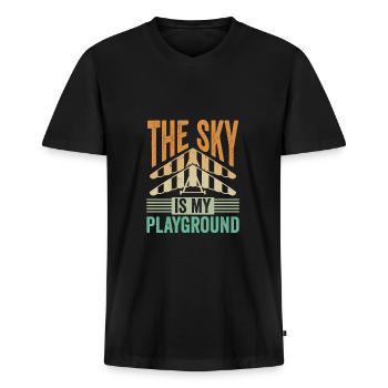Le ciel avec des planeurs est mon terrain de jeu - T-shirt encolure en V Premium bio Homme - noir - Devant - Nico (187cm)