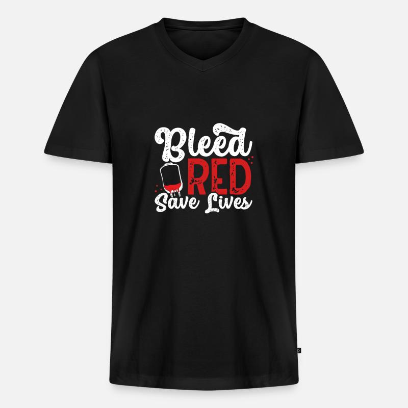 Bleed Red Rettet Leben - Männer Premium Bio T-Shirt mit V-Ausschnitt - Schwarz