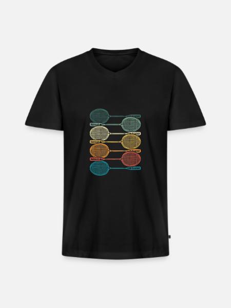 Bunte Badmintonschläger - Männer Premium Bio T-Shirt mit V-Ausschnitt - Schwarz