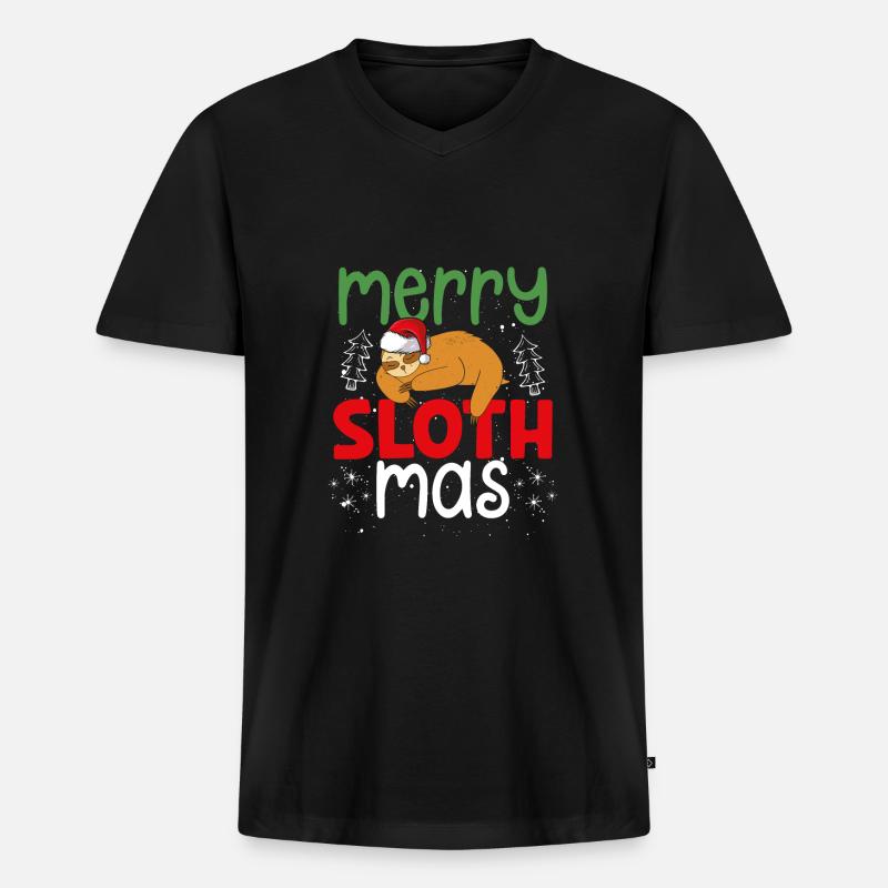 Fröhliche Slothmas - Männer Premium Bio T-Shirt mit V-Ausschnitt - Schwarz
