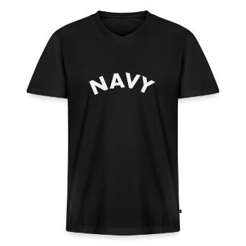 Navy - Männer Premium Bio T-Shirt mit V-Ausschnitt - Schwarz - Vorne - Nico (187cm)