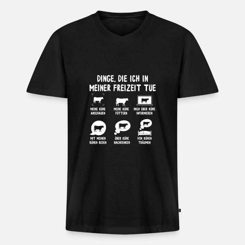 Meine Freizeit mit Kühen - Männer Premium Bio T-Shirt mit V-Ausschnitt - Schwarz