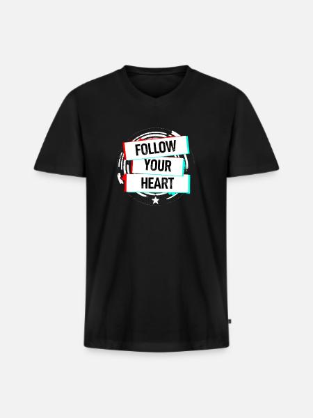 Follow your Heart - Men's Premium Organic T-shirt with V-neck - black