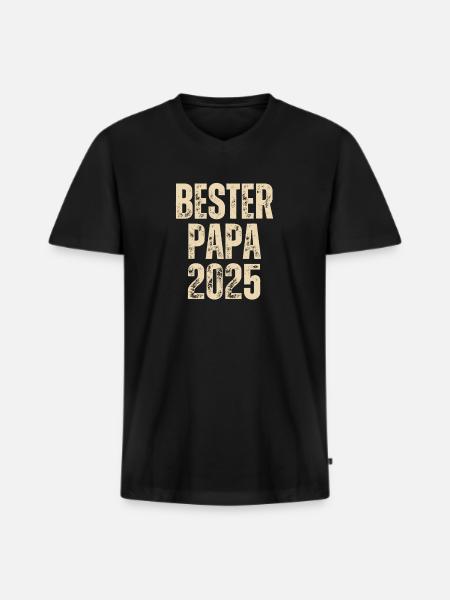 BESTER PAPA 2025 - Männer Premium Bio T-Shirt mit V-Ausschnitt - Schwarz