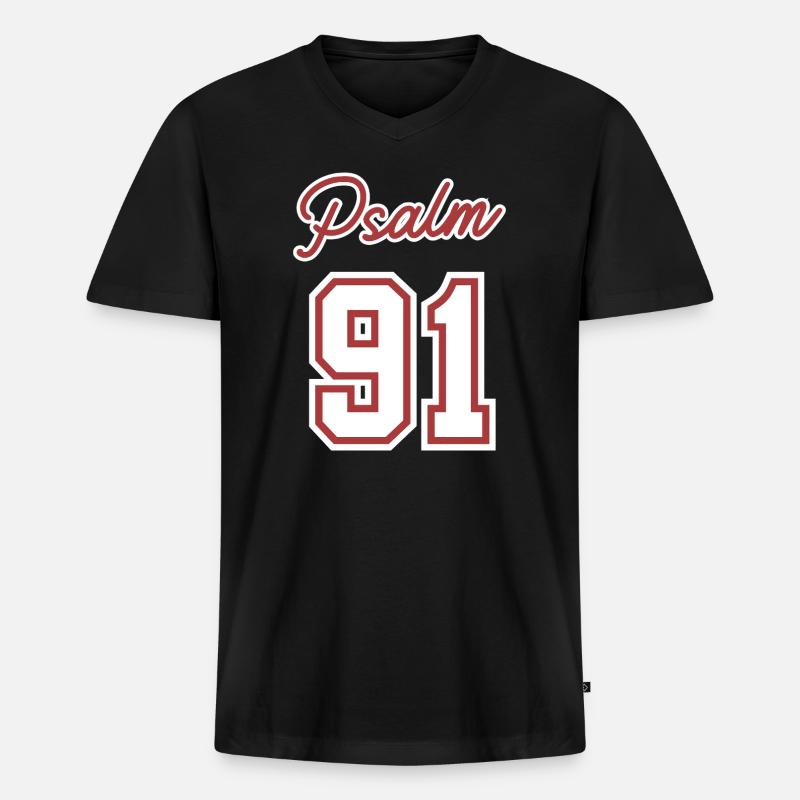 Psalm 91 Bibelvers. - Männer Premium Bio T-Shirt mit V-Ausschnitt - Schwarz
