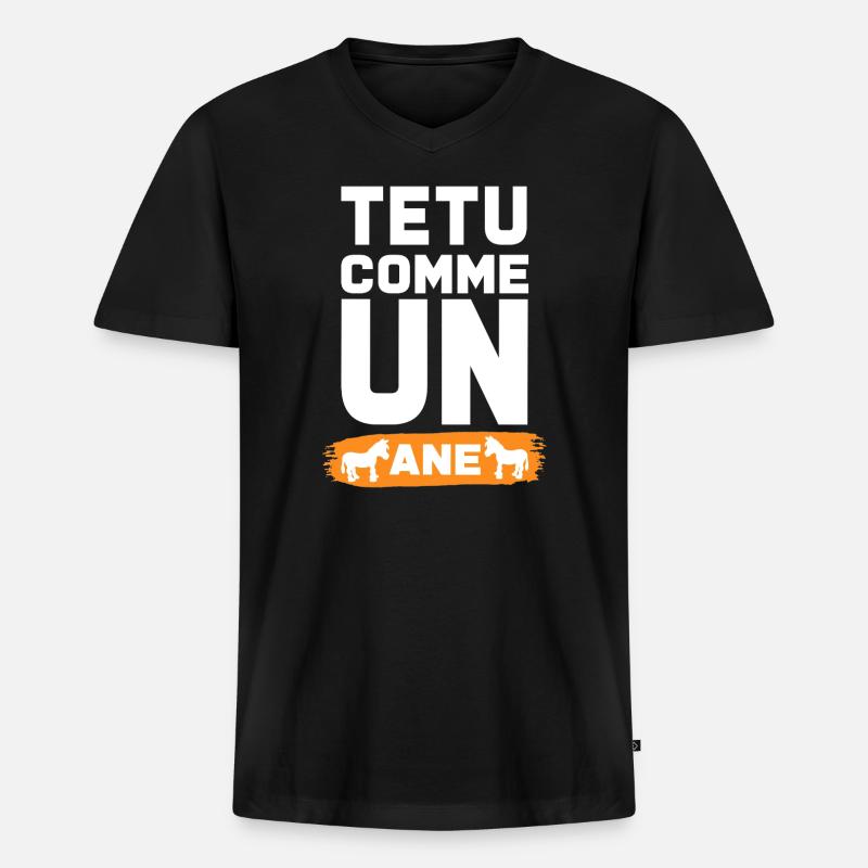 TEXT WIE EIN ESEL - Männer Premium Bio T-Shirt mit V-Ausschnitt - Schwarz