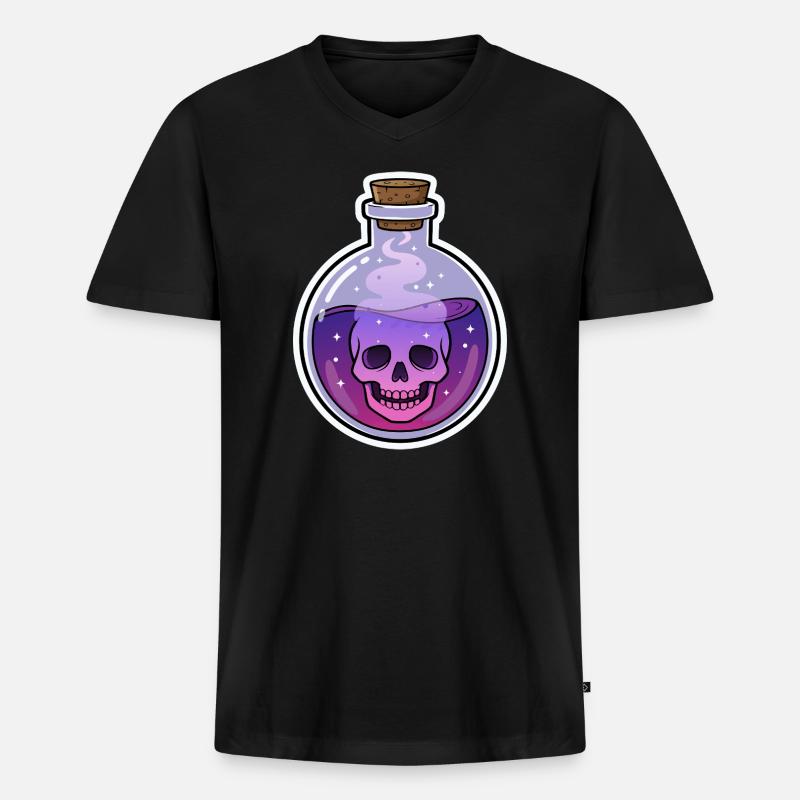 Lila Schädel im Mystic Fläschchen - Männer Premium Bio T-Shirt mit V-Ausschnitt - Schwarz