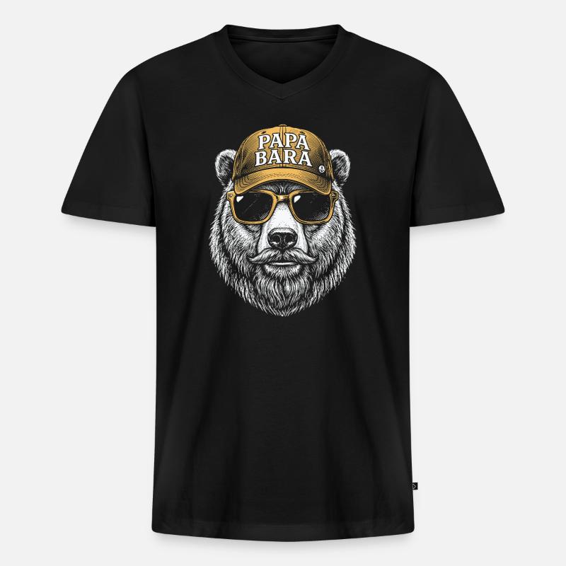 Papa Bara Hipster Cap - Männer Premium Bio T-Shirt mit V-Ausschnitt - Schwarz