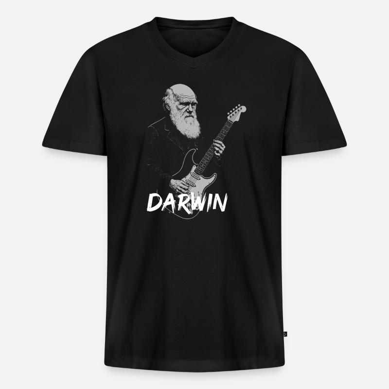 Darwin Playing Guitar Evolution - Men's Premium Organic T-shirt with V-neck - black