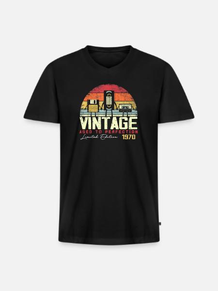 Cadeau Millésime 1970 - T-shirt encolure en V Premium bio Homme - noir