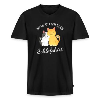 Mein Offizielles Schlafshirt - Katze - Männer Premium Bio T-Shirt mit V-Ausschnitt - Schwarz - Vorne - Nico (187cm)