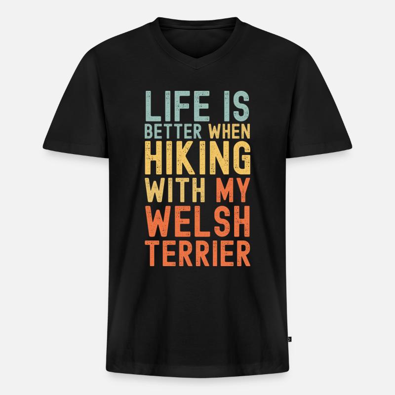 Welsh-Terrier Wanderhund retro - Männer Premium Bio T-Shirt mit V-Ausschnitt - Schwarz