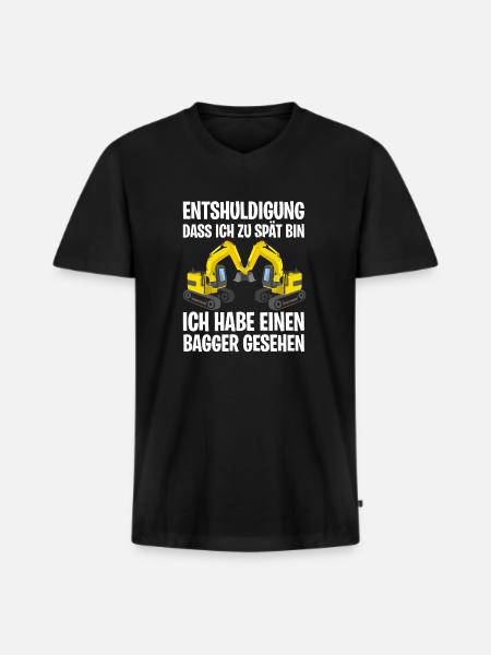 Funny excavator Bagger - Männer Premium Bio T-Shirt mit V-Ausschnitt - Schwarz