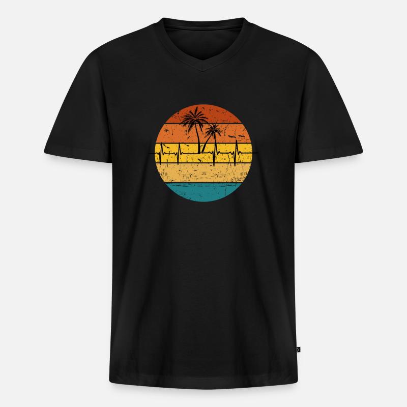 Pulsschlag Palmen 2 - Männer Premium Bio T-Shirt mit V-Ausschnitt - Schwarz