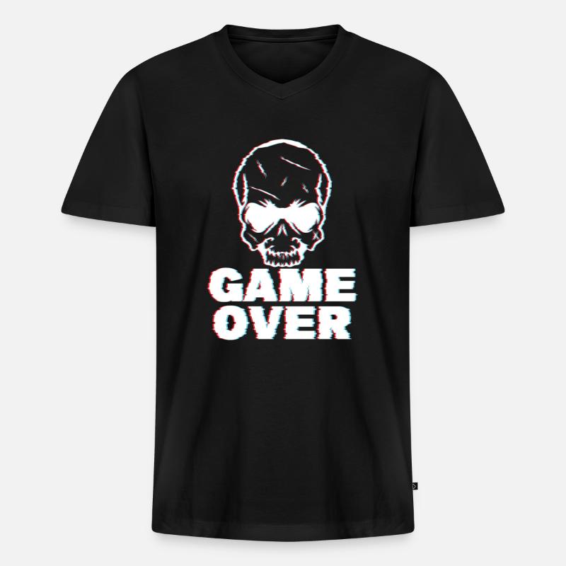 Game Over Glitch - Männer Premium Bio T-Shirt mit V-Ausschnitt - Schwarz