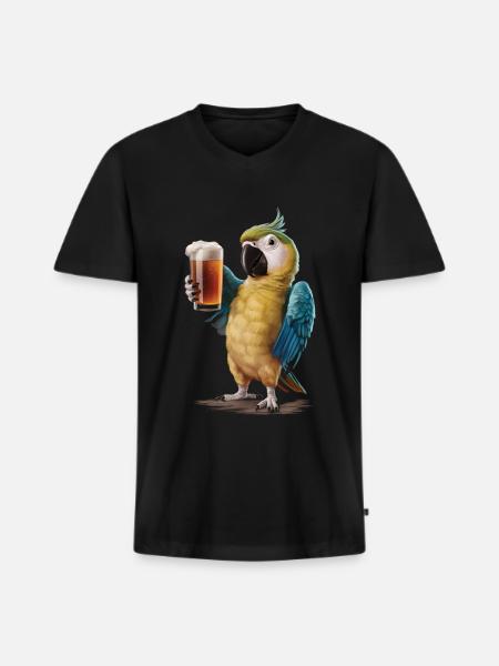 Papagei Bier - Männer Premium Bio T-Shirt mit V-Ausschnitt - Schwarz
