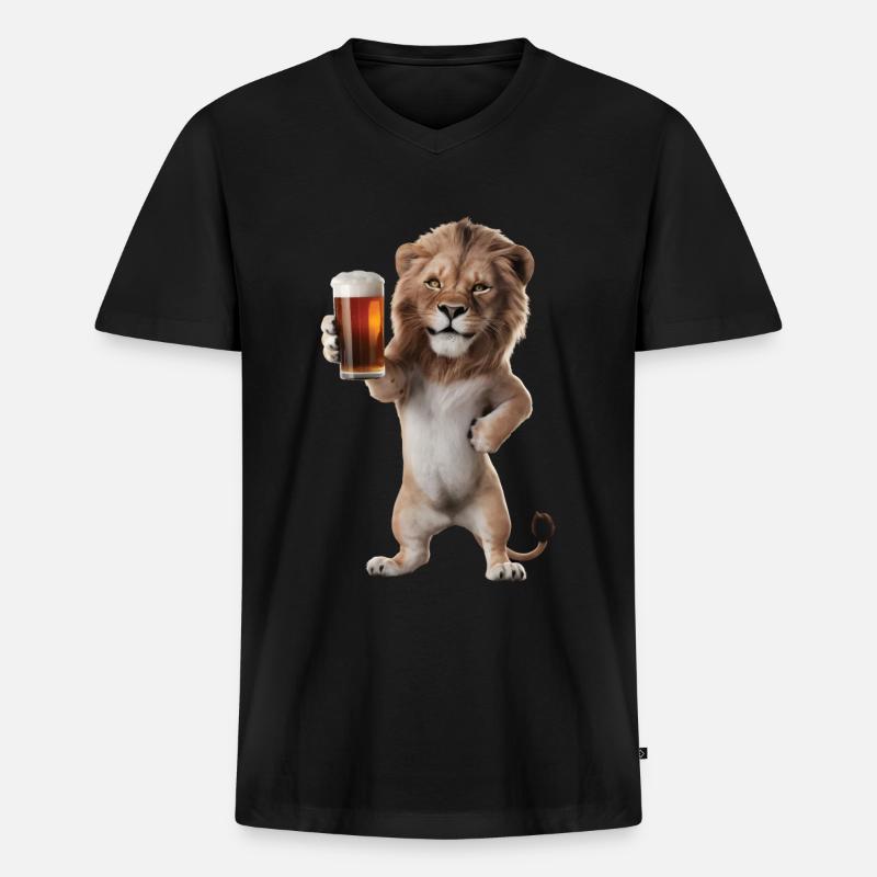 Löwe Bier - Männer Premium Bio T-Shirt mit V-Ausschnitt - Schwarz