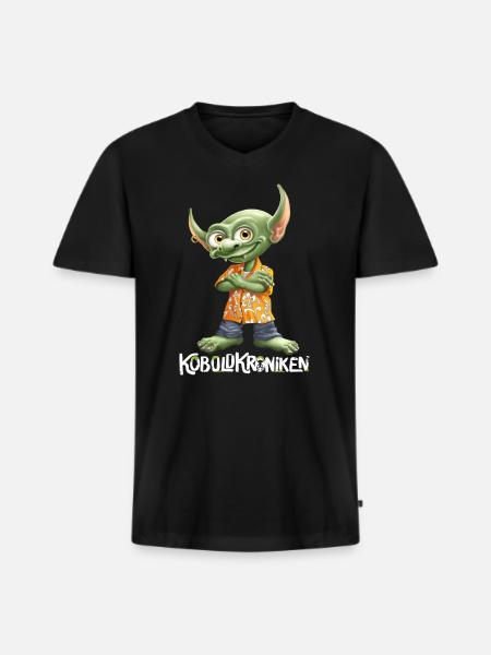 LeprechaunKroniken med Rumpel - Premium økologisk T-shirt med V-hals til mænd - sort