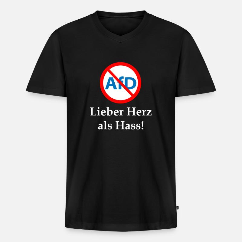 Gegen AfD! Herz statt Hass - Männer Premium Bio T-Shirt mit V-Ausschnitt - Schwarz