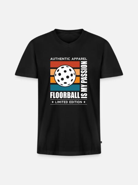 Floorball - Men's Premium Organic T-shirt with V-neck - black