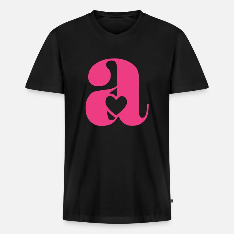 Buchstabe A Anfangsbuchstabe mit Herz - Männer Premium Bio T-Shirt mit V-Ausschnitt - Schwarz