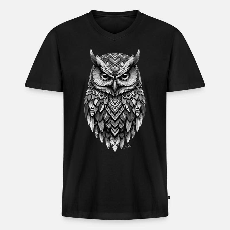 Indische geometrische Eule - Männer Premium Bio T-Shirt mit V-Ausschnitt - Schwarz
